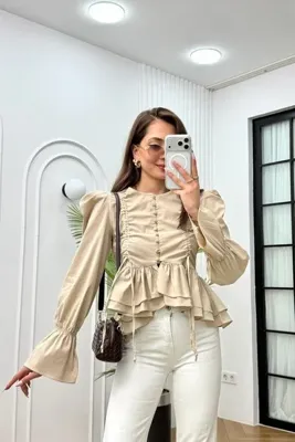 R-Style Fırfırlı Büzgülü Gömlek