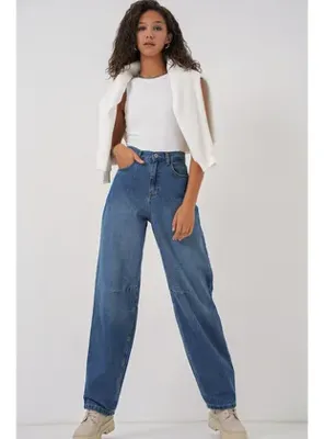 Bigdart 6689 Kadın Yüksek Bel Baggy Kot Pantolon - Lacivert LACİVERT