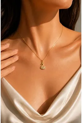 LİNOVE JEWELLERY Gümüş Kuğu Kolye, 925ayar gümüş üzeri 14K altın kaplama Kuğu kolye zarif minimal kolye