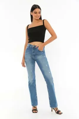 diaves Kadın Önü Yırtıklı Eskitme Detay Düz Paça Denim Rengi Jean