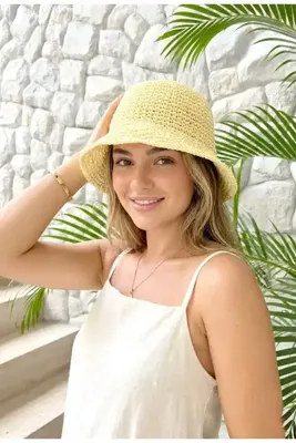 LAGRANZE Naturel İp El Örgüsü Bohem Bucket KADIN ŞAPKA
