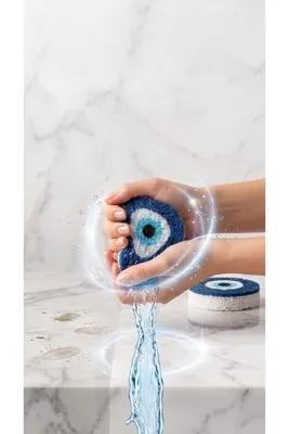 HANEL Magic Sponge Şişen Sihirli Sünger Nazar Boncuğu Desenli, Su İle Temas Ettiğinde Sünger Formunu Alır,