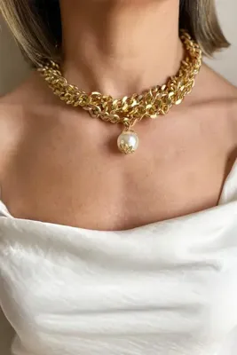 Sose Moda Büyük Inci Detaylı Üçlü Choker Kolye