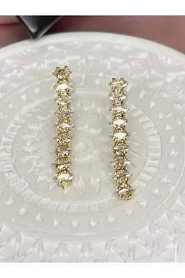VELİT VOLA Mekik Model Su Yolu Taşlı Çelik Küpe