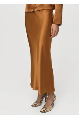 MANGO Woman Saten midi etek