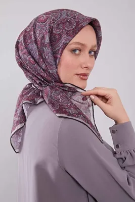 Levidor Mürdüm Etnik Desen Silk Cotton Eşarp