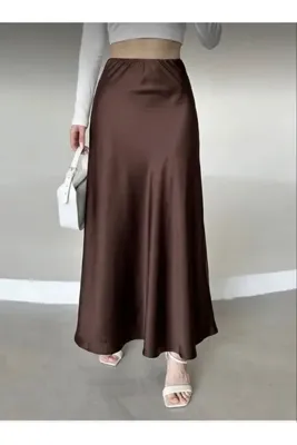 MODAM HİFA Kadın Şık Parlak Saten Etek Lastikli Kloş Maxi Boy Etek