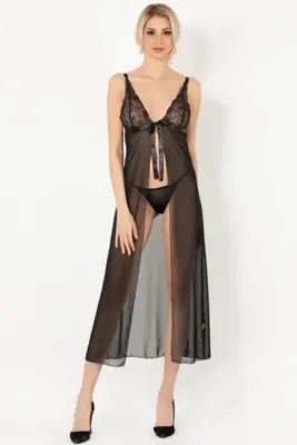 Miorre Kadın Siyah Tül Babydoll String Takım Yeni Sezon