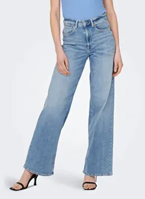 ONLY Açık Mavi Kadın Taşlamalı Denim Pantolon ONLMADISON BLUSH HW WIDE DNM CRO371