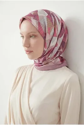 Silk Home Pembe Vizon Geometrik Desen Parlak Shiny Eşarp 75014-01