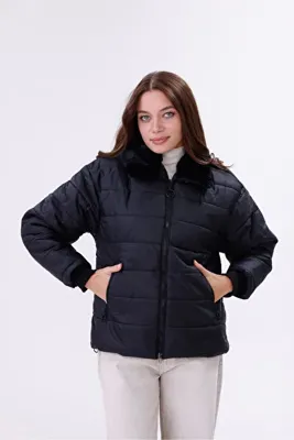 ROBA Regular Kapitone, Su İticili, Yaka Kürklü Mont RBW-405