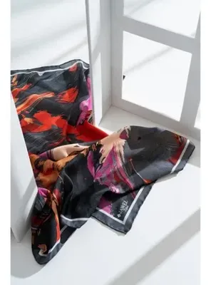 Jawel Kadın Digital Baskılı Fırça Desen Soft Eşarp 90x90 Cm ANTRASİT GRİ