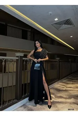 Modafeminen Tek Omuz Gece Elbisesi 583155 Siyah