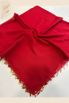 KB Bursa İpek El Oyalı Gold Sarı Pullu Düz Renk Yazma Hediyelik Çeyizlik 100x100cm