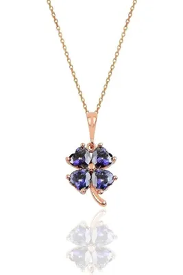 Söğütlü Silver Gümüş Mavi Mistik Topaz Rengi Yonca Modeli Kolye Sgtl10088mavimistik