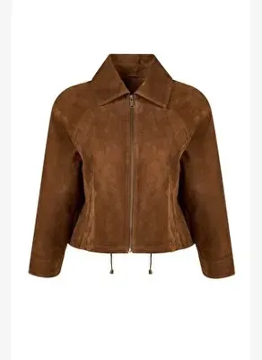 Derimod Miami Kadın Kahverengi Oversize Süet Deri Ceket 26SGD565410