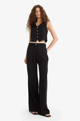 Defacto Wide Leg Geniş Paça Keten Karışımlı Yüksek Bel Pantolon E1986AX25SM