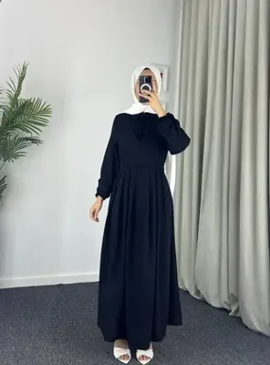 Esre Store 4538 - Kuşak Detaylı Tesettür Elbise Si̇yah-M5