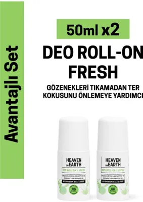 Heaven On Earth 2'li Avantajlı Set %100 Doğal Organik Deo Roll On Aluminyum Tuzları Içermez Ter Kokusu Önleyici Lekesiz Vegan