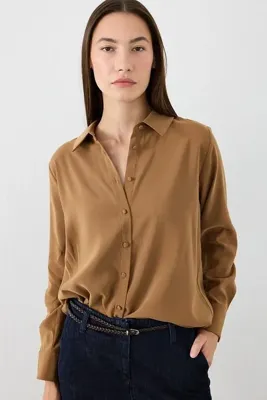 Gusto Klasik Kesim Viskon Gömlek - Camel