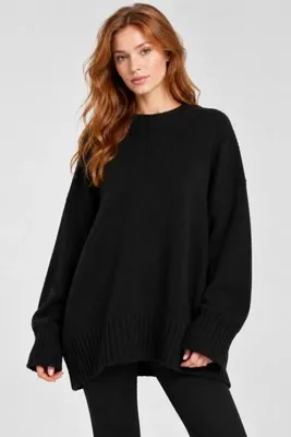 İLKCET MODA Oversize Basic Siyah Uzun Kadın Kazak