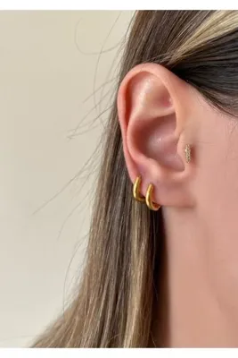 Okko Store Kadın Gold Rengi Çelik 2’li Küpe Çifti