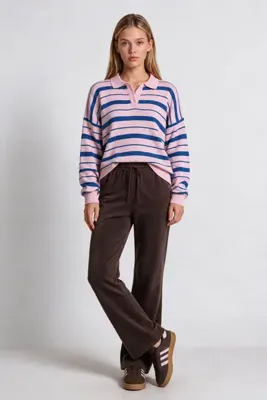 Lovelyİstanbul Polo Yaka Çizgili Triko Kazak LNT0045 PEMBE MAVİ