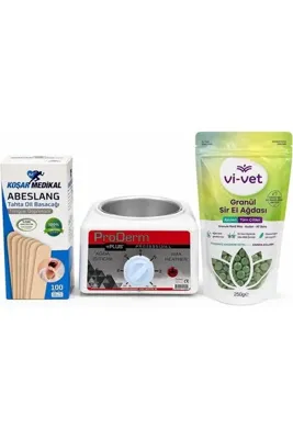 ayizi ProDerm Profesyonel Ağda Seti, Wax Heater 45 + Vi-Vet Azulen Granül Sir El Ağdası 250g + 100 Adet Ta