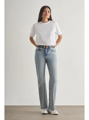Mizalle Straight Fit Yüksek Bel Mavi Denim Pantolon