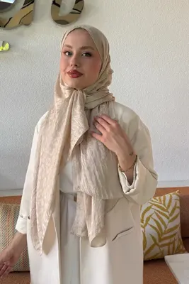 Madame Polo Premium Jakar Leopar Desen Şal - Bej