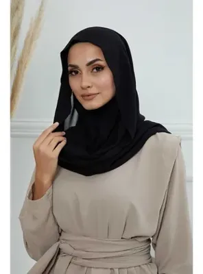 Aisha`s Design Tesettür Boneli Pratik Şifon Şal,Siyah,PS-46