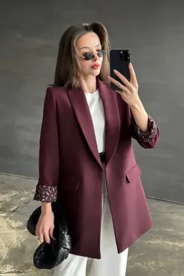 Safgiyim44 Şal Yaka Leopar Astarlı Ceket Mürdüm