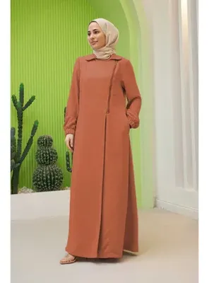 Neways 6541-Krep Yan Fermuarlı Ferace Kiremit