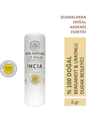 INCIA %100 Doğal Dudak Besleyici Bergamot & Limon Bitkisel Nemlendirici Dudak Bakım Kremi 6 gr