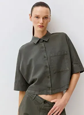 Mavi Yeşil Kadın Loose Fit Gömlek M1211270-88487 DOKUMA GÖMLEK Kambab