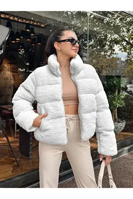 moda armanc Peluş Kabartma Teddy Şişme Mont