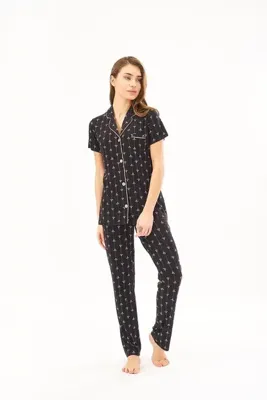 Genel Markalar 22192 Kadın Desenli Düğmeli Pijama Takım