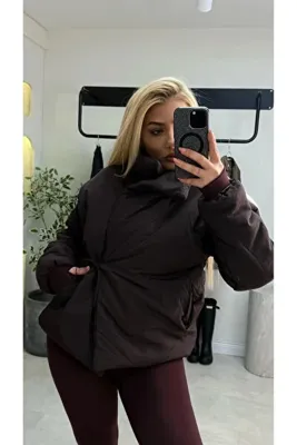 liya butik Kahve İp bağlamalı Şişme Mont