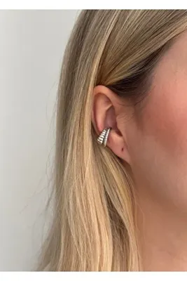 KİLİGİSTANBUL Kadın Gümüş Renk 2'li Vintage Cuff (kıkırdak Küpe)