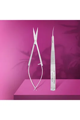 Staleks EXPERT 45 TYPE 1 Çentikli, kavisli profesyonel kirpik uzatma cımbızı