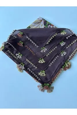 REYYAN El emeği ağır model iğne oyası yazma tülbent 4 kenar oyalı 100x100 cm