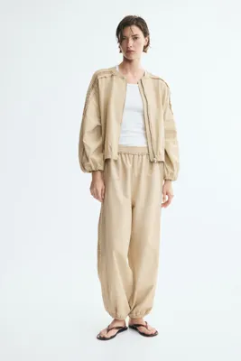 H&M Keten Karışımlı ve Dantel Detaylı Pantolon