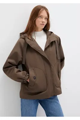 Mavi Kapüşonlu Kahverengi Ceket Loose Fit / Bol Rahat Kesim 1110014-82046