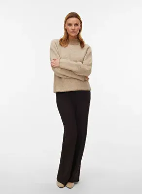 Vero Moda Bej Kadın Balıkçı Yaka Kazak VMFELIZE LS HIGH NECK PULLOVER BOO