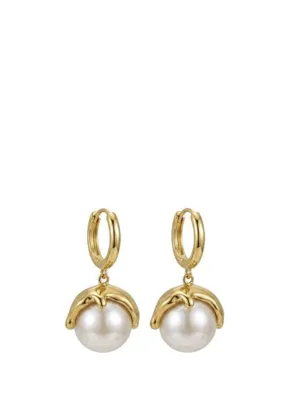 Linya Jewellery Flow Amorf Dokulu Sallantılı Halka İnci Gümüş Küpe