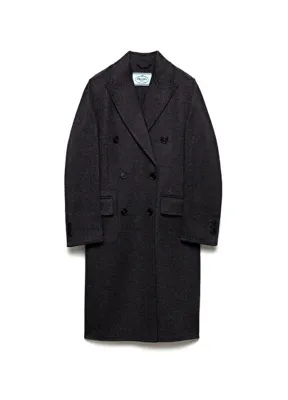 Prada Gri Çift Dokuma Cashwool Kruvaze Palto