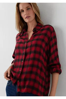 Mavi Kareli Gömlek Loose Fit / Bol Rahat Kesim 1211659-83151