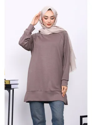 İmaj Butik Vizon Taş Detaylı Modal Tunik