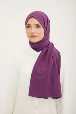 ARMİNE Çizgi Desen Pamuksu Dokulu ( Caz ) Jazz Şal Mürdüm