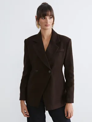 Soulife Kruvaze Yaka Kadın Kaşe Blazer Ceket